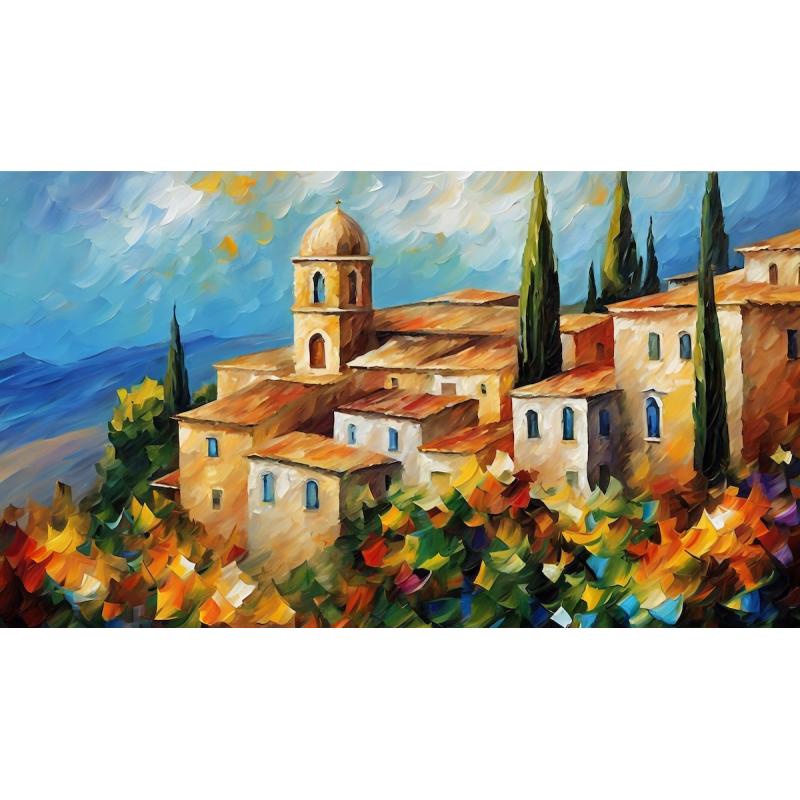 Gallery value USD8900 HILLTOP VILLAGE MAGIC - PALETTE KNIFE Oil Painting On Canvas By Leonid Afremov