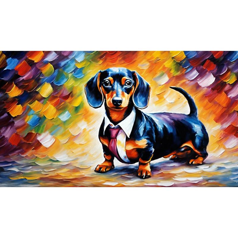 Gallery value USD12400 DAPPER DACHSHUND DELIGHT - PALETTE KNIFE Oil Painting On Canvas By Leonid Afremov