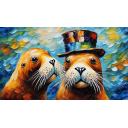 Gallery value USD8900 WHIMSICAL WALRUS WONDERS - PALETTE KNIFE Oil Painting On Canvas By Leonid Afremov