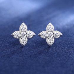 925 Sterling Silver VVS Moissanite Clover Stud Earring