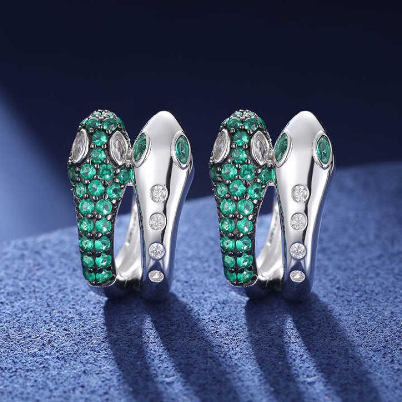 Hip Hop Jewelry Holiday Gift 925 Sterling Silver CZ Double Headed Snake Huggie Hoop Sweatproof Earrings For Men Women