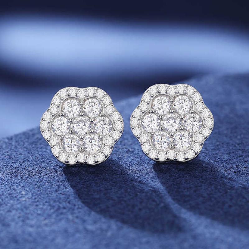 VVS Moissanite White Gold 925 Sterling Silver Lotus Flower Stud Earrings