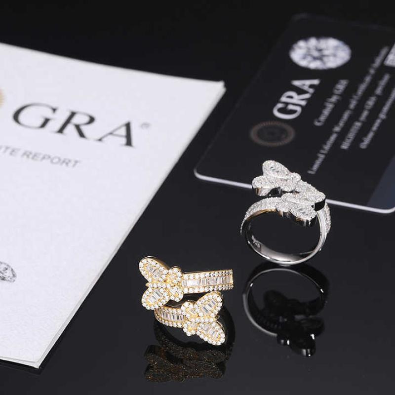 925 Sterling Silver VVS Baguette Moissanite Butterfly Ring