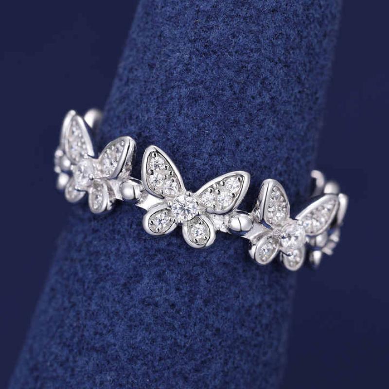 Jewelry Fashion Design Adjustable Ring 925 Sterling Silver  Butterfly Moissanite