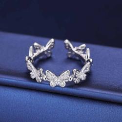 Jewelry Fashion Design Adjustable Ring 925 Sterling Silver  Butterfly Moissanite