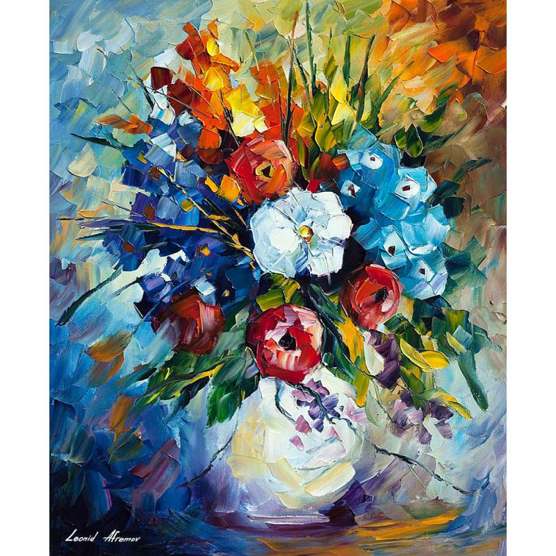 Gallery value USD18700 COLORFUL BOUQUET - PALETTE KNIFE Oil Painting On Canvas By Leonid Afremov