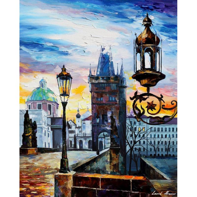 Gallery value USD19000 EVENING IN PRAGUE - PALETTE KNIFE Oil Painting On Canvas By Leonid Afremov