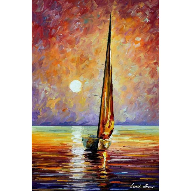 Gallery value USD15500 LITTLE GOLD SAIL - PALETTE KNIFE Oil Painting On Canvas By Leonid Afremov