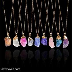 Lot of 24 Multicolor Natural Crystal Irregular Rough Stone . Gold Necklaces