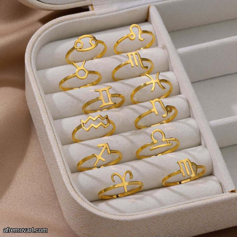 Lot of 12 Gold Plated 12 Zodiac Signs Rings