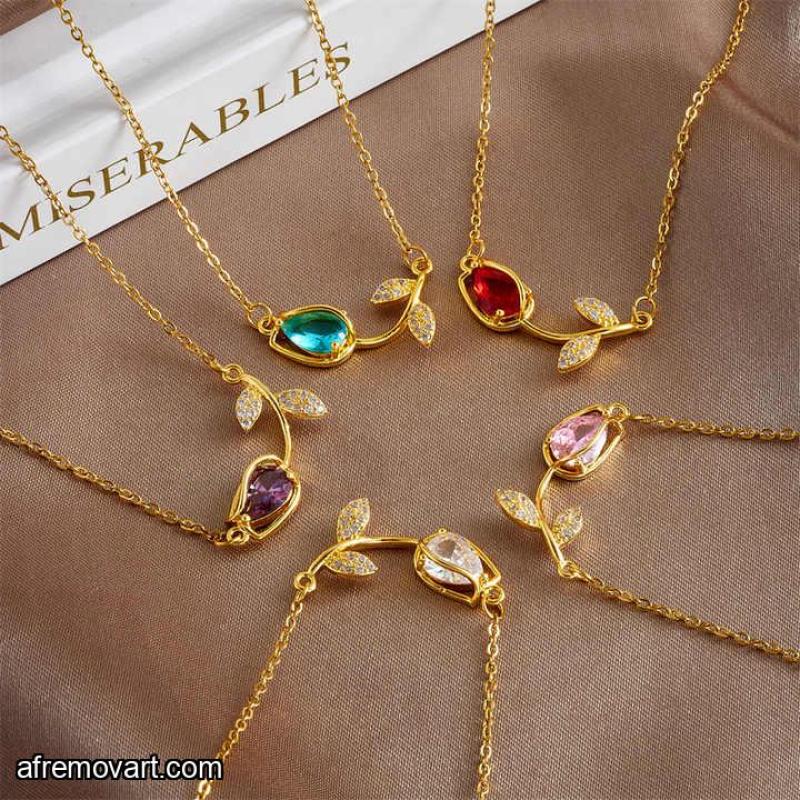 Lot of 12 Gold Chain Color Crystal Tulip Flower Necklace