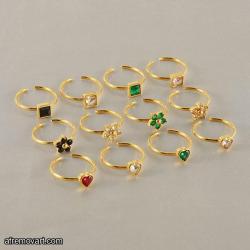 Lot of 12 Gold Colorful Heart Square Flower Zircon Ring