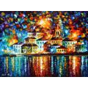 Gallery value USD18900 COLORFUL NIGHT HARBOR - PALETTE KNIFE Oil Painting On Canvas By Leonid Afremov