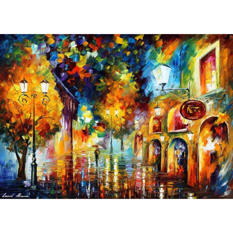 Gallery value USD18900 NIGHT STREET - PALETTE KNIFE Oil Painting On Canvas By Leonid Afremov