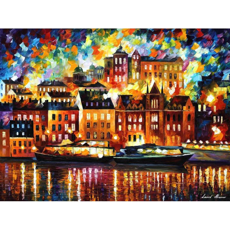 Gallery value USD17700 STOCKHOLM - PALETTE KNIFE Oil Painting On Canvas By Leonid Afremov