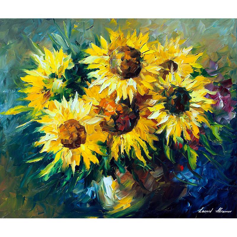 Gallery value USD9100 LIGHT OF SUNFLOWERS - PALETTE KNIFE Oil Painting On Canvas By Leonid Afremov