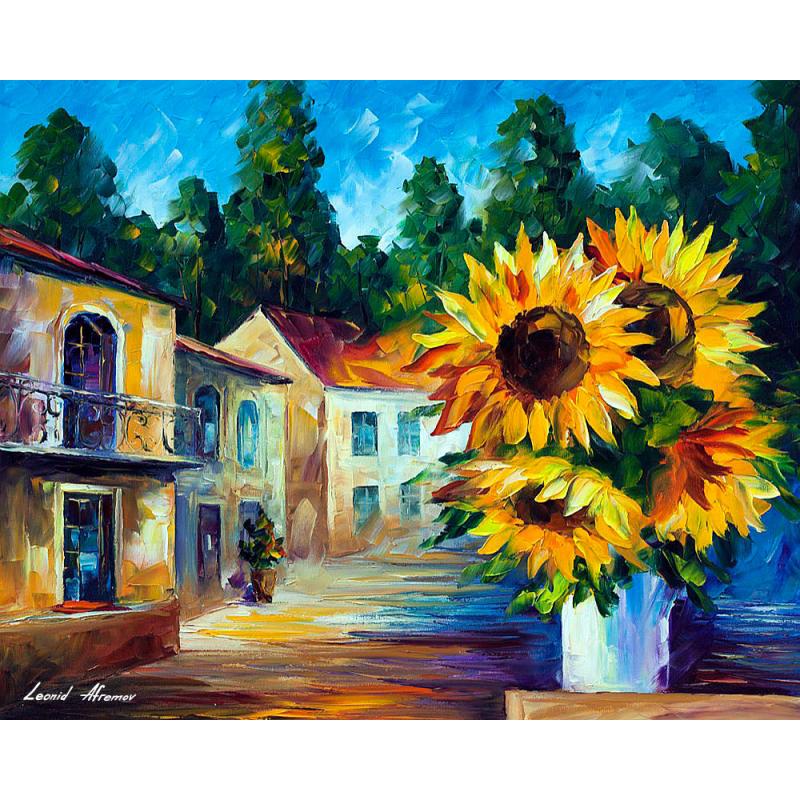 Gallery value USD9800 SEASON OF SUNFLOWERS - PALETTE KNIFE Oil Painting On Canvas By Leonid Afremov