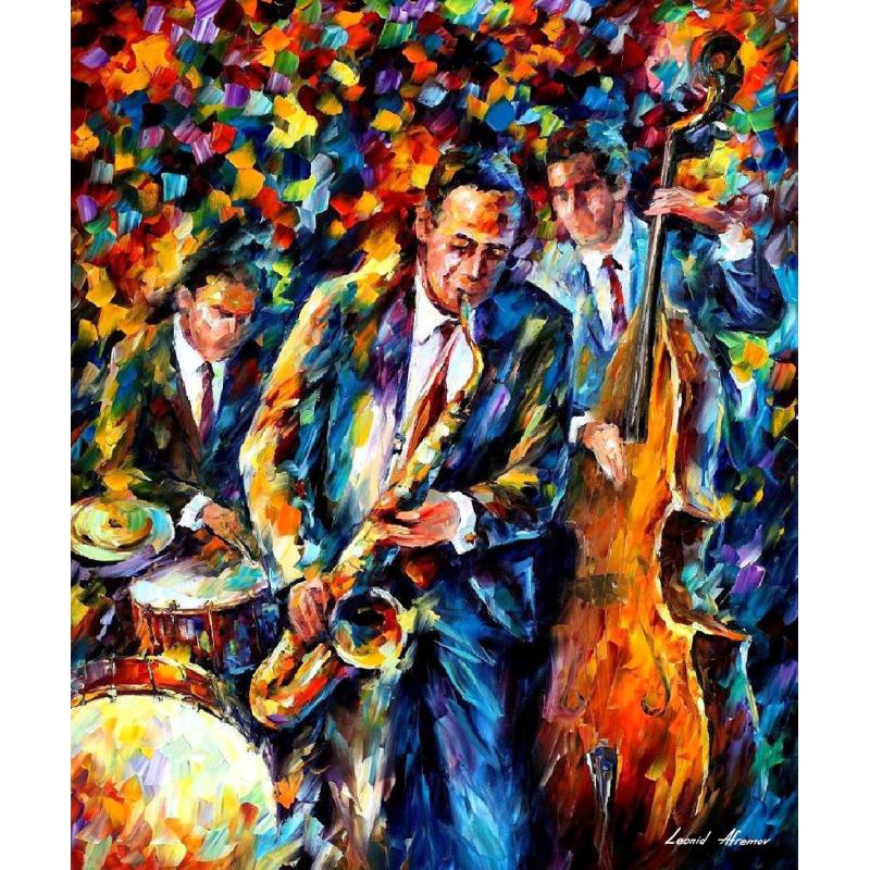 Gallery value USD15200 THE LOVELY MUSIC TRIO - PALETTE KNIFE Oil Painting On Canvas By Leonid Afremov