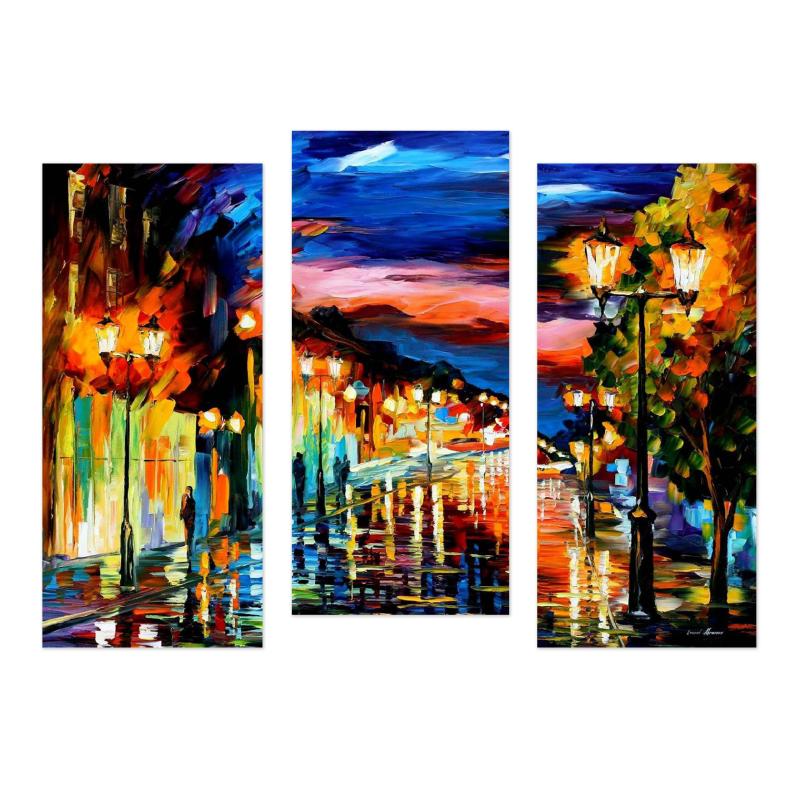 Gallery value USD18900 THE ROAD OF MEMORIES - SET OF 3 - PALETTE KNIFE Oil Painting On Canvas By Leonid Afremov