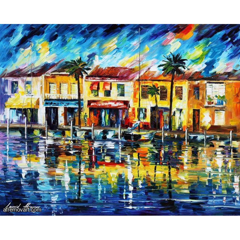 Gallery value USD8900 TROPICAL NIGHT - PALETTE KNIFE Oil Painting On Canvas By Leonid Afremov