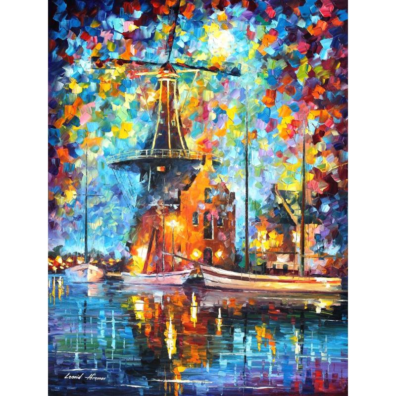 Gallery value USD14700 A MILL NEAR AMSTERDAM - PALETTE KNIFE Oil Painting On Canvas By Leonid Afremov