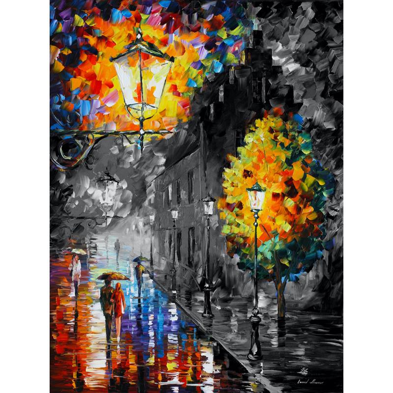 Gallery value USD18400 AFTER RAIN B&W - PALETTE KNIFE Oil Painting On Canvas By Leonid Afremov