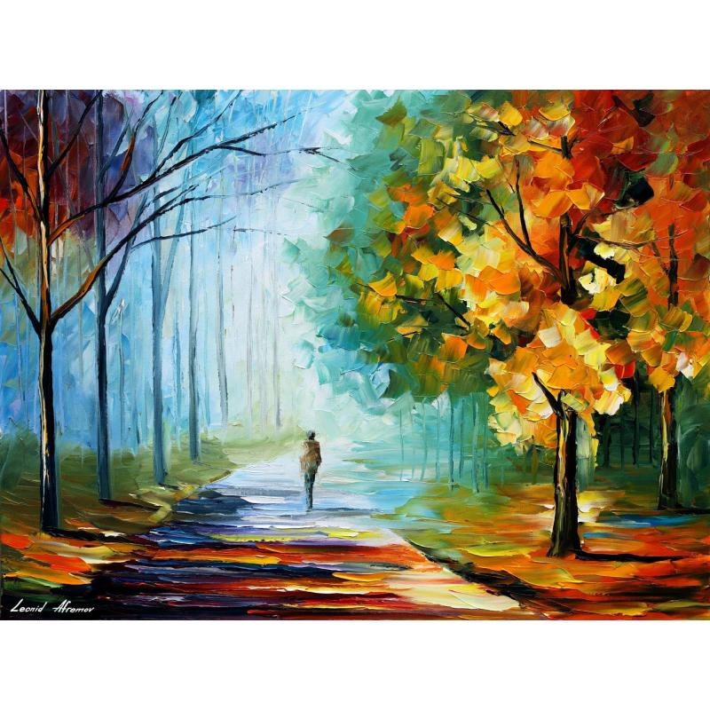 Gallery value USD10900 ALONE IN THE FOG - PALETTE KNIFE Oil Painting On Canvas By Leonid Afremov