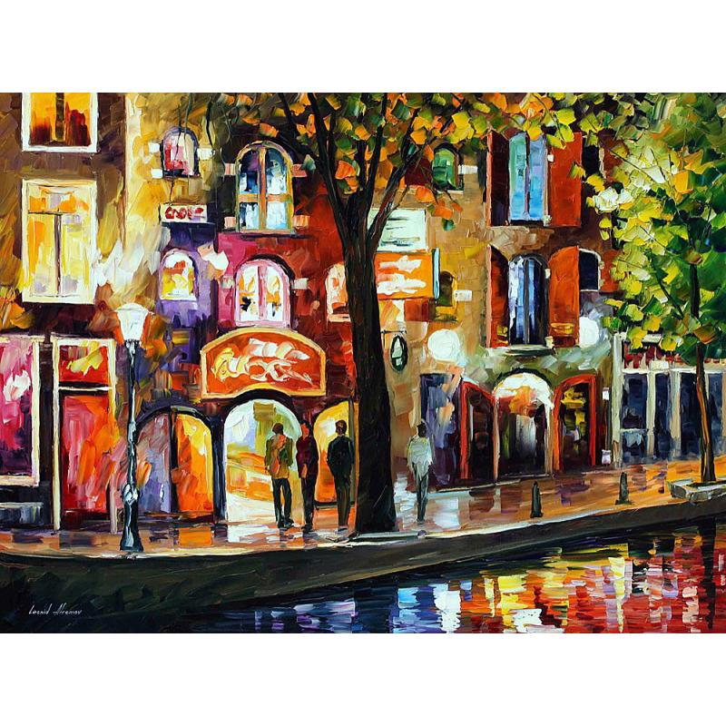 AMSTERDAM - THE RED LIGHT DISTRICT - PALETTE KNIFE Oil Painting On Canvas By Leonid Afremov