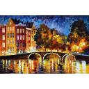 Gallery value USD13900 AMSTERDAM'S BRIDGE - PALETTE KNIFE Oil Painting On Canvas By Leonid Afremov