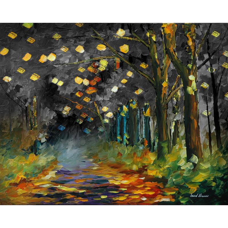 Gallery value USD15500 AUTUMN SCENE B&W - PALETTE KNIFE Oil Painting On Canvas By Leonid Afremov