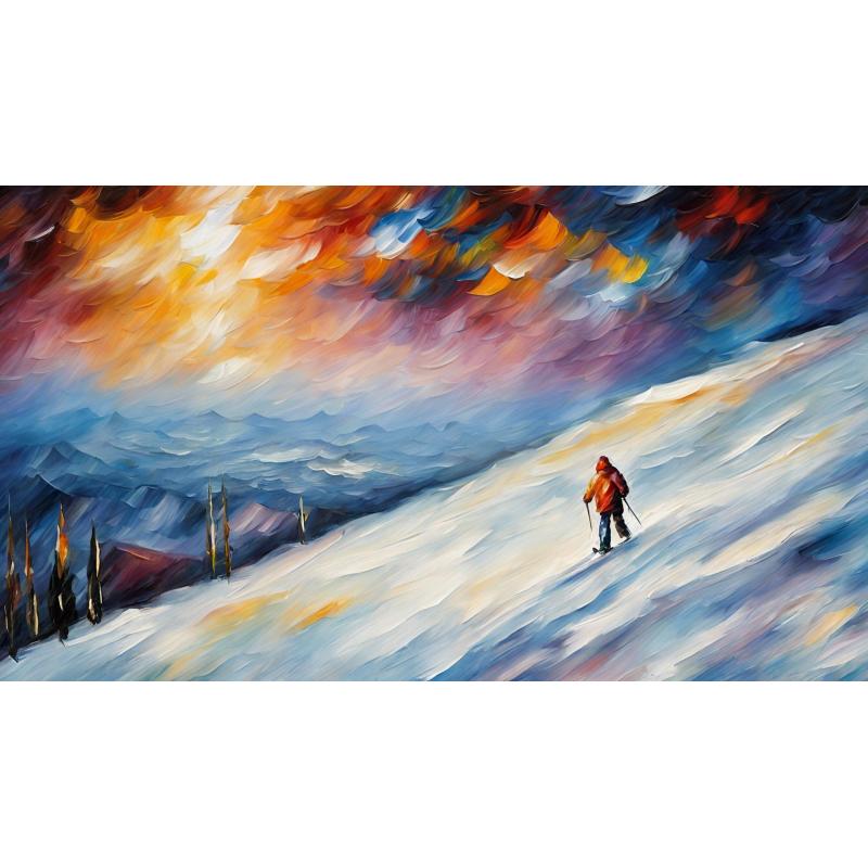 Gallery value USD8900 SKIING IN THE APLS - PALETTE KNIFE Oil Painting On Canvas By Leonid Afremov