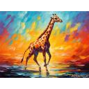 BABY JIRAFFE RUNNING TO MAMA - PALETTE KNIFE Oil Painting On Canvas By Leonid Afremov