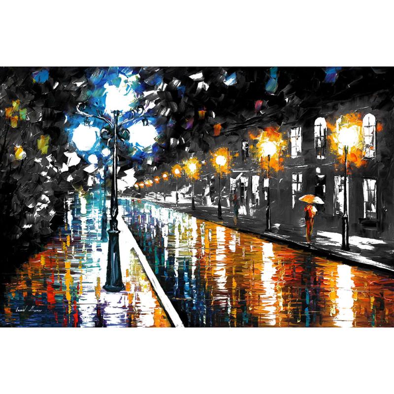 Gallery value USD10100 BLUE LIGHTS B&W - PALETTE KNIFE Oil Painting On Canvas By Leonid Afremov