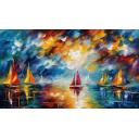 Gallery value USD16000 BOATS REFLECTIONS - PALETTE KNIFE Oil Painting On Canvas By Leonid Afremov