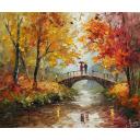 Gallery value USD7600 BRIDGE OVER AUTUMN SPRING - PALETTE KNIFE Oil Painting On Canvas By Leonid Afremov