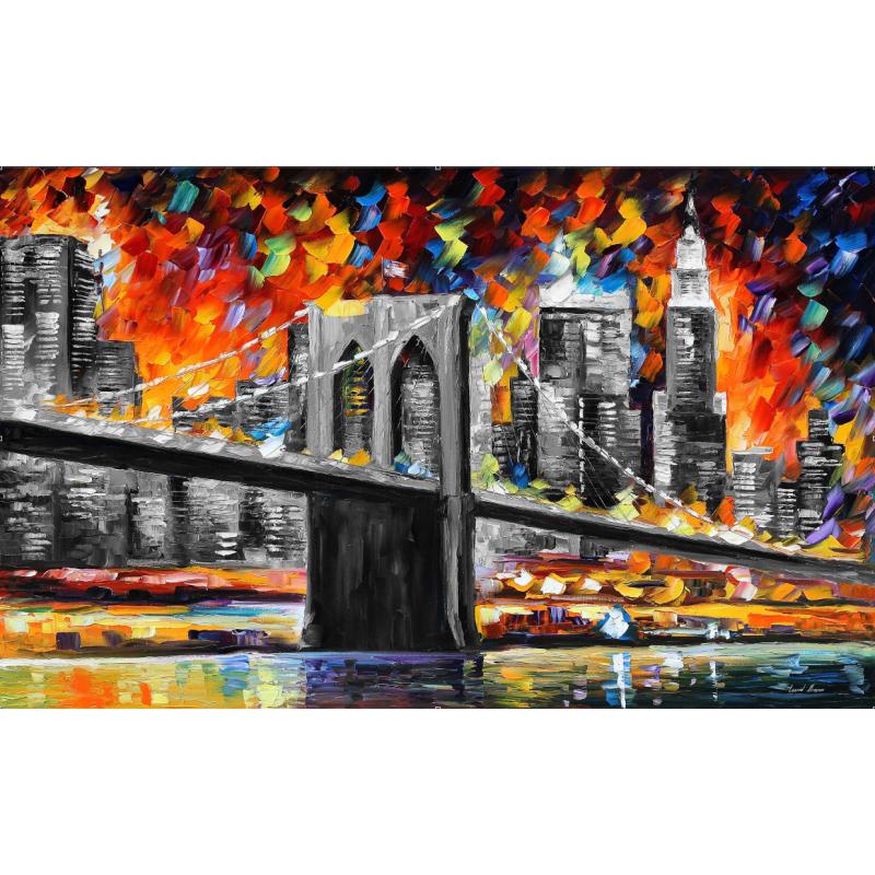 Gallery value USD7300 BROOKLYN BRIDGE B&W - PALETTE KNIFE Oil Painting On Canvas By Leonid Afremov