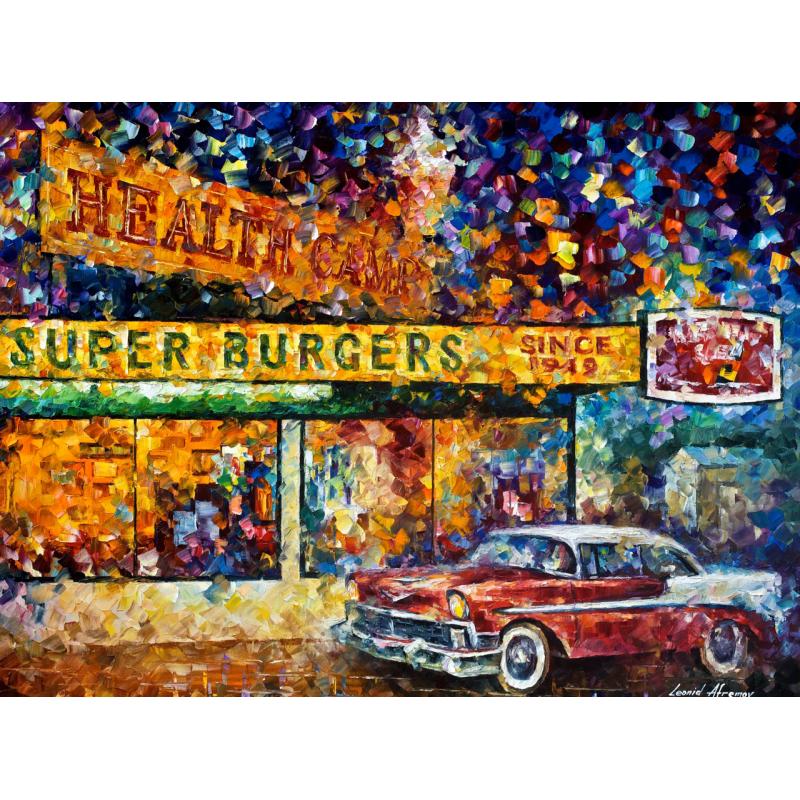 BURGER JOINT - PALETTE KNIFE Oil Painting On Canvas By Leonid Afremov