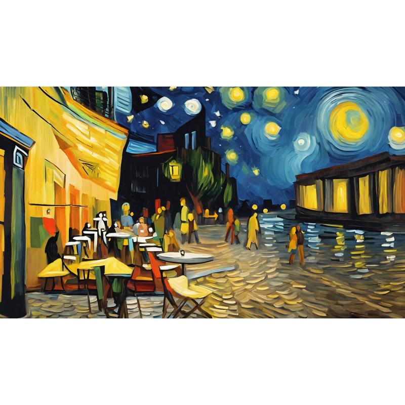 Gallery value USD12400 CAFE TERRACE - PALETTE KNIFE Oil Painting On Canvas By Leonid Afremov