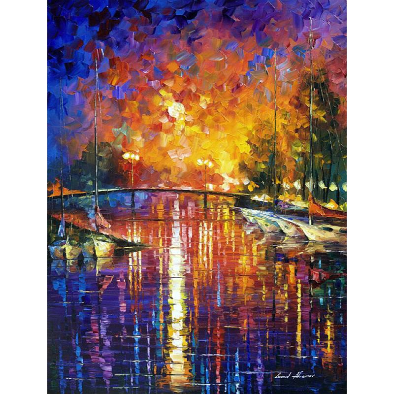 Gallery value USD13100 CANAL IN FORT LAUDERDALE - PALETTE KNIFE Oil Painting On Canvas By Leonid Afremov