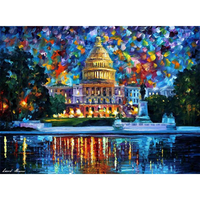 Gallery value USD17800 CAPITOL AT NIGHT WASHINGTON - PALETTE KNIFE Oil Painting On Canvas By Leonid Afremov