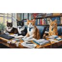 Gallery value USD15800 CATS IN THE OFFICE - PALETTE KNIFE Oil Painting On Canvas By Leonid Afremov