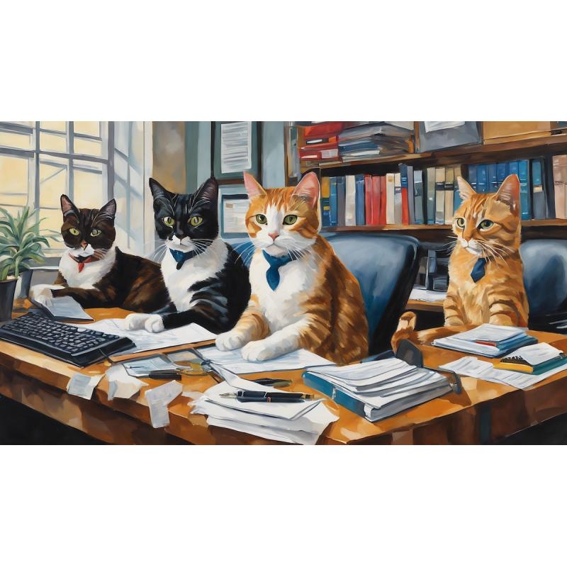 Gallery value USD15800 CATS IN THE OFFICE - PALETTE KNIFE Oil Painting On Canvas By Leonid Afremov