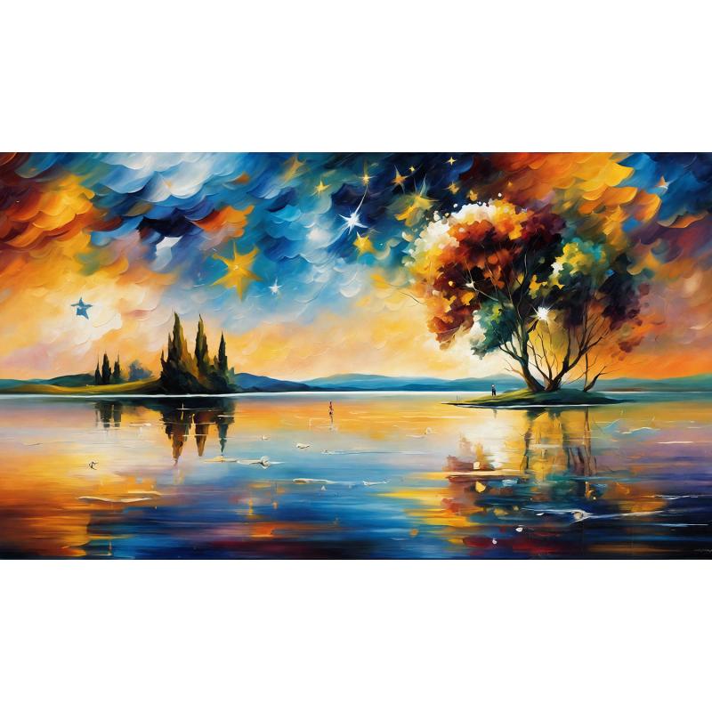 Gallery value USD8500 CELESTIAL REFLECTION - PALETTE KNIFE Oil Painting On Canvas By Leonid Afremov