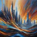 Gallery value USD7600 CYBER WAVES - PALETTE KNIFE Oil Painting On Canvas By Leonid Afremov