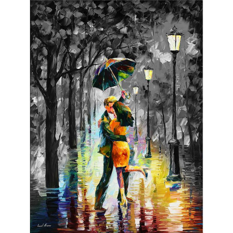 Gallery value USD18200 DANCE UNDER THE RAIN B&W - PALETTE KNIFE Oil Painting On Canvas By Leonid Afremov