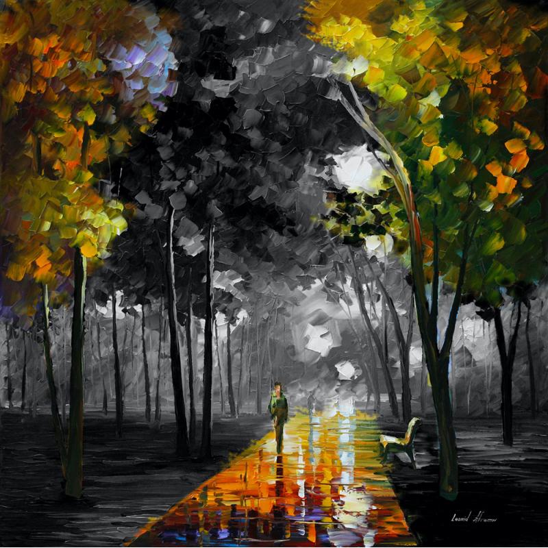 Gallery value USD14700 EVENING ALLEY B&W - PALETTE KNIFE Oil Painting On Canvas By Leonid Afremov