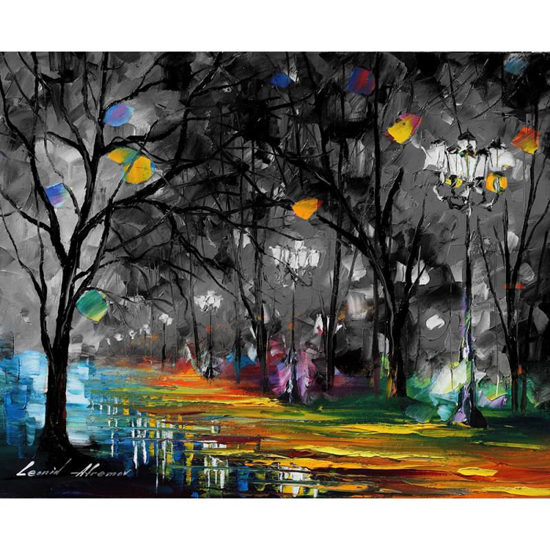 Gallery value USD8200 EVENING PARK B&W - PALETTE KNIFE Oil Painting On Canvas By Leonid Afremov