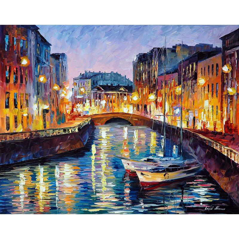 Gallery value USD8000 EVENING RIVER - PALETTE KNIFE Oil Painting On Canvas By Leonid Afremov