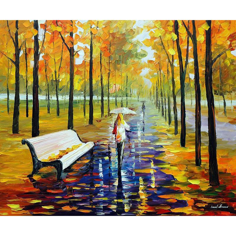 Gallery value USD17300 FALL - WHITE UMBRELLA - PALETTE KNIFE Oil Painting On Canvas By Leonid Afremov