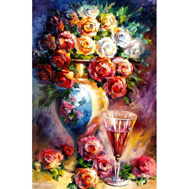 Gallery value USD18500 FALLEN ROSES - PALETTE KNIFE Oil Painting On Canvas By Leonid Afremov